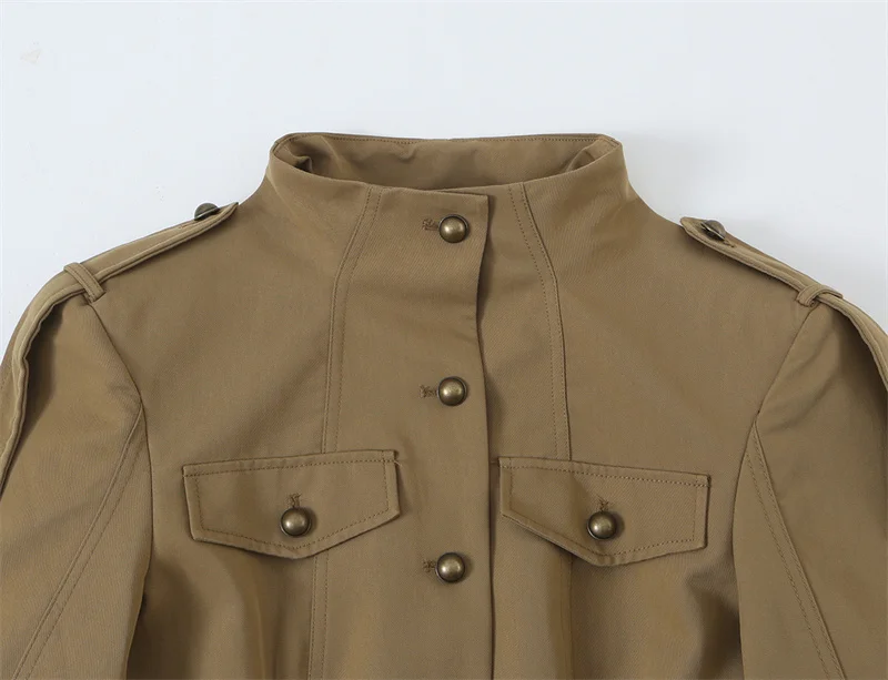 Guobioziy 2026 Spring Autumn Women Stand Collar Jacket Epaulet Button Front Urban Sophisticated Versatile Outer Garment