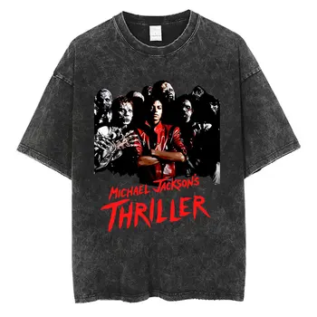 Washed Vintage Michael Jackson Thriller Graphic T-shirt Men Women Retro Gothic Rock Horror T-shirts Male Punk Oversized T Shirts