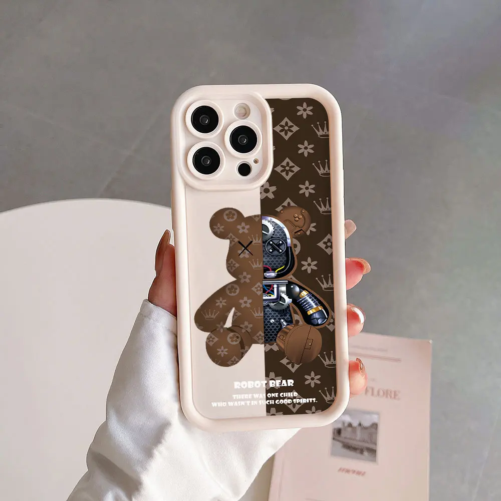 Cartoon Robot Bear Camera Protection Case For iPhone 15 14 13 12 11 Pro Max Mini XR XS X 7 8 Plus SE20 Soft TPU Back Cover Funda