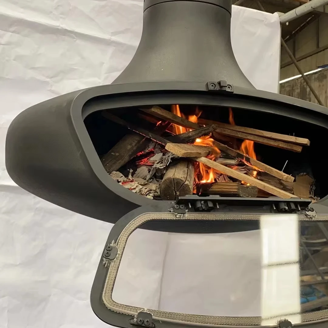

Wood burner Indoor Suspended Floating Rotating Decorative Steel with Glass Door