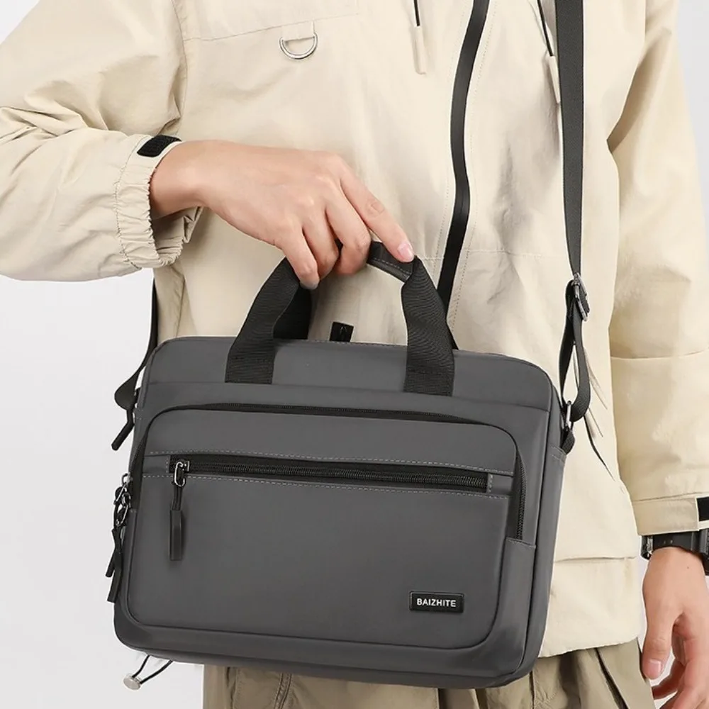 Oxford Cloth Men Business Briefcases Large-capacity Square Laptops Handbag Solid Color Zipper Crossbody Sling Bag Outdoor