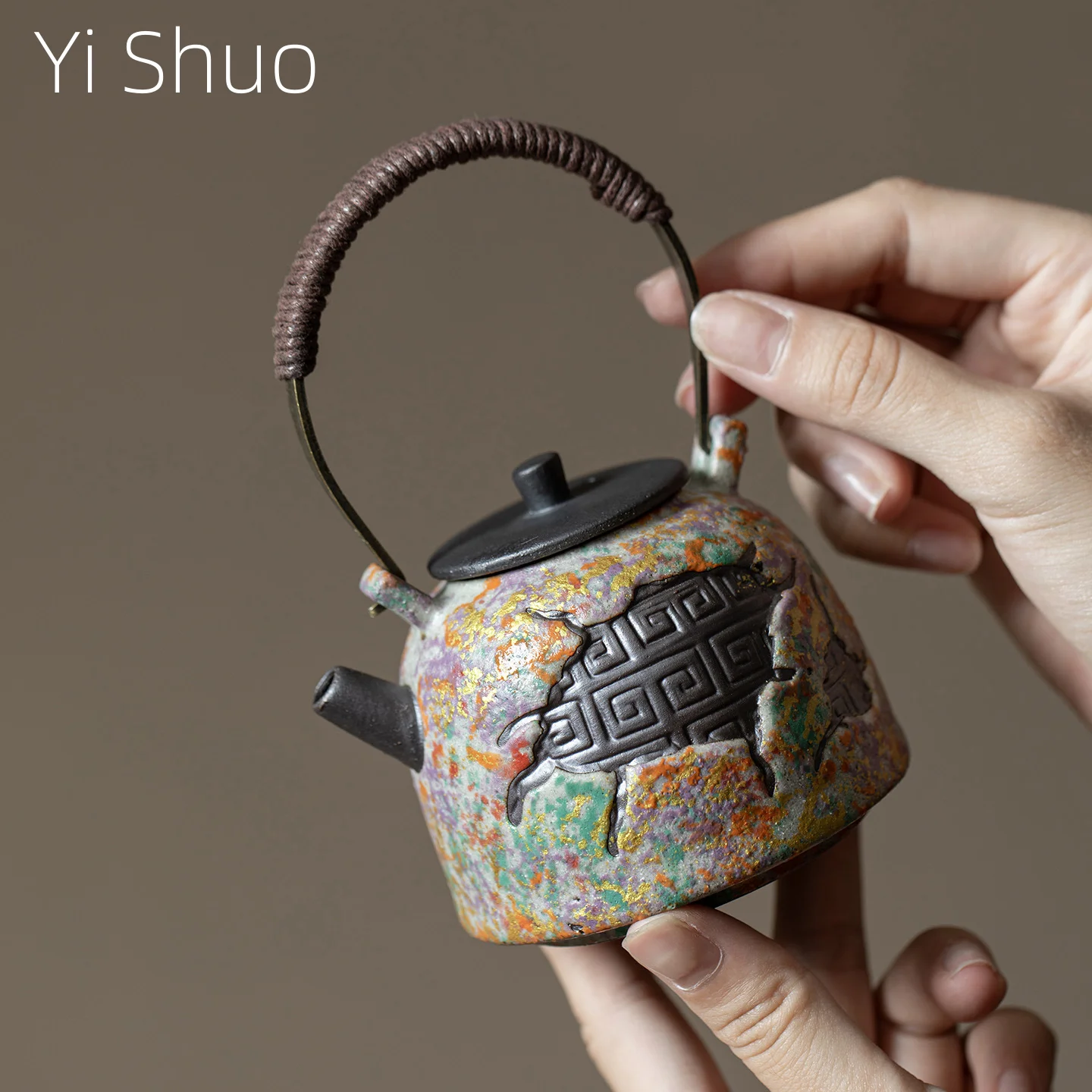 

Old Rock Clay Teapot Gold Thread Color Rock Handmade Coarse Pottery Tea Set for Home Use Tea Infuser Tea Kettle