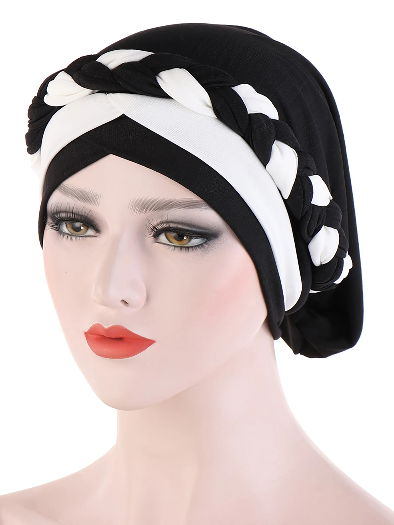 Colorblock Twisted Hijab Turban Hat for Women African Head Scarf Beanie Cancer Chemo Headwear Cap Head Wraps Women