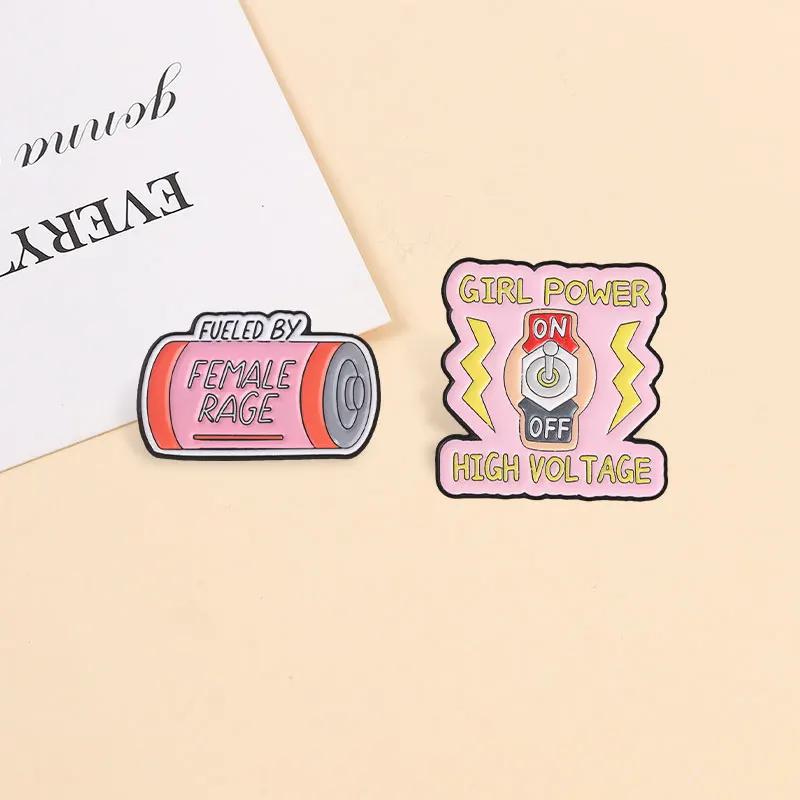 Girl Power Emaille-Abzeichen, Female Rage Battery, feministische Slogan-Pins, starke Frau, Metallbroschen, Anstecknadel-Set, Geschenk für Mädchen – Detail 7