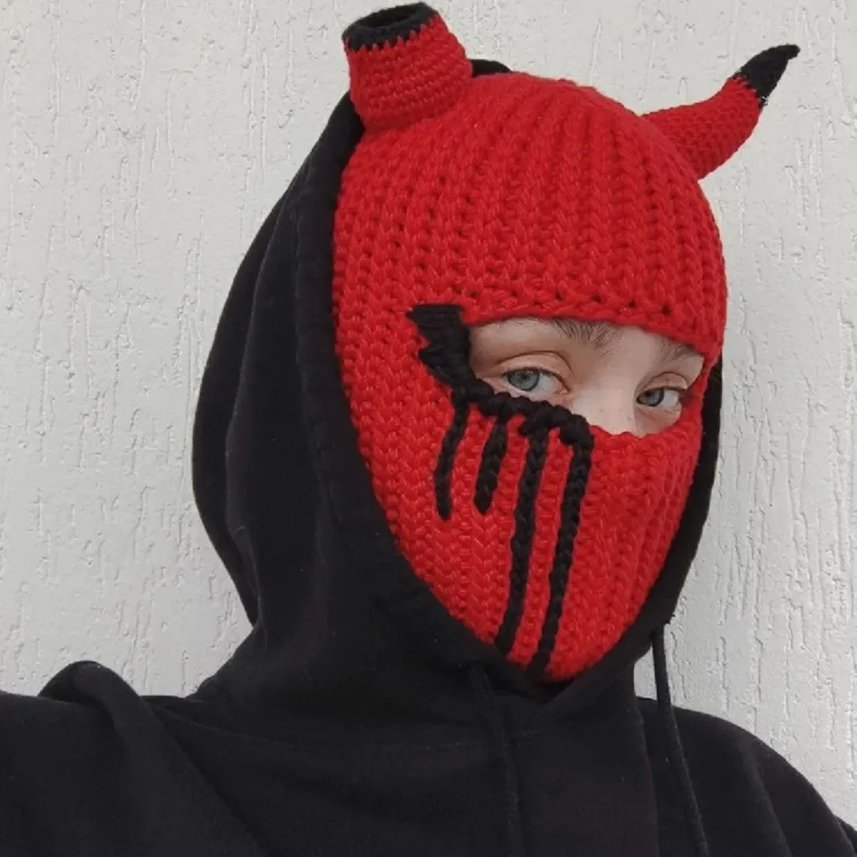 Cross-border Horn Hat Halloween Funny Mask Autumn and Winter Warm Knitted Wool Cap Devil