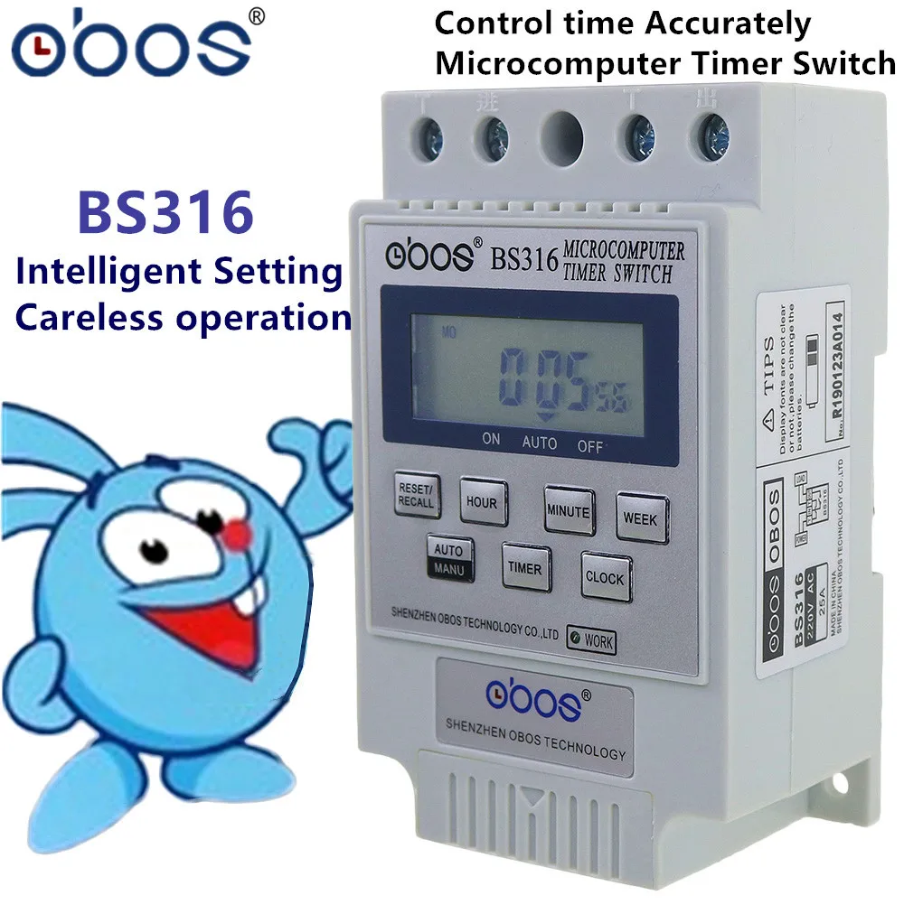 BS316 AC 220V 25A Din Rail LCD Digital Programmable Electronic Timer Switch Digital Timer Controller BS316