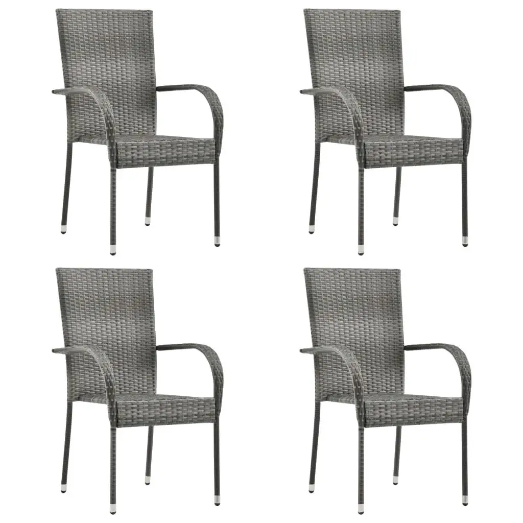 Set of 4 Stackable Grey Poly Rattan Outdoor Chairs - Durable Patio Seating