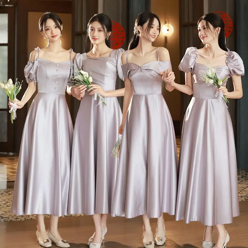 Purple Bridesmaid Dress New Spring Satin Large Size Group Evening Long Women's High Sense Niche