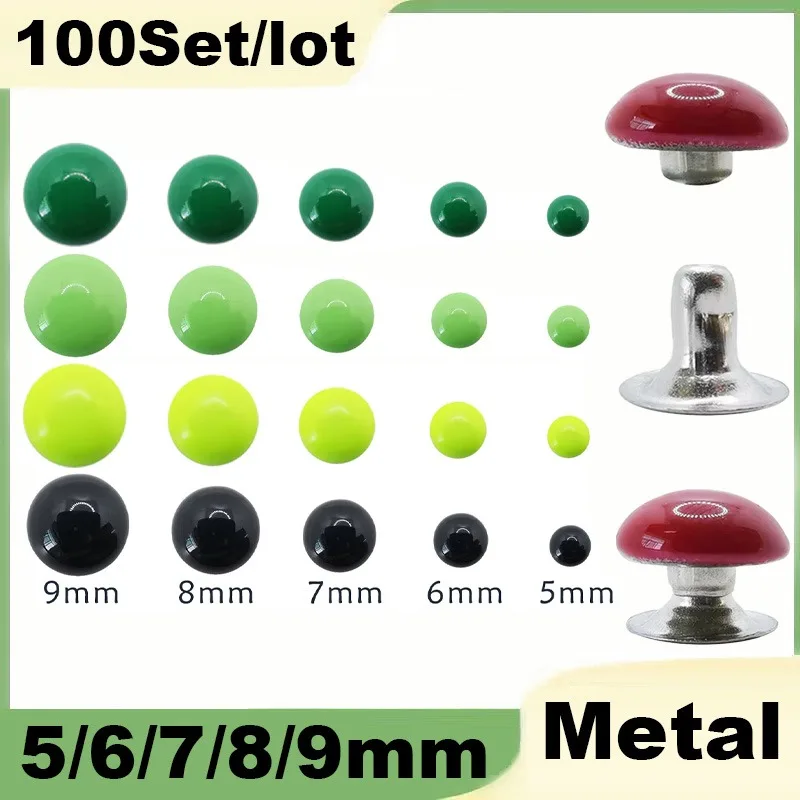 100 Conjuntos/Lote de Rebites de Cúpula Redondos de Metal 5/6/7/8/9mm para Artesanato em Couro, Bolsas, Cintos, Vestuário, Calçados e Peças de Colarinho
