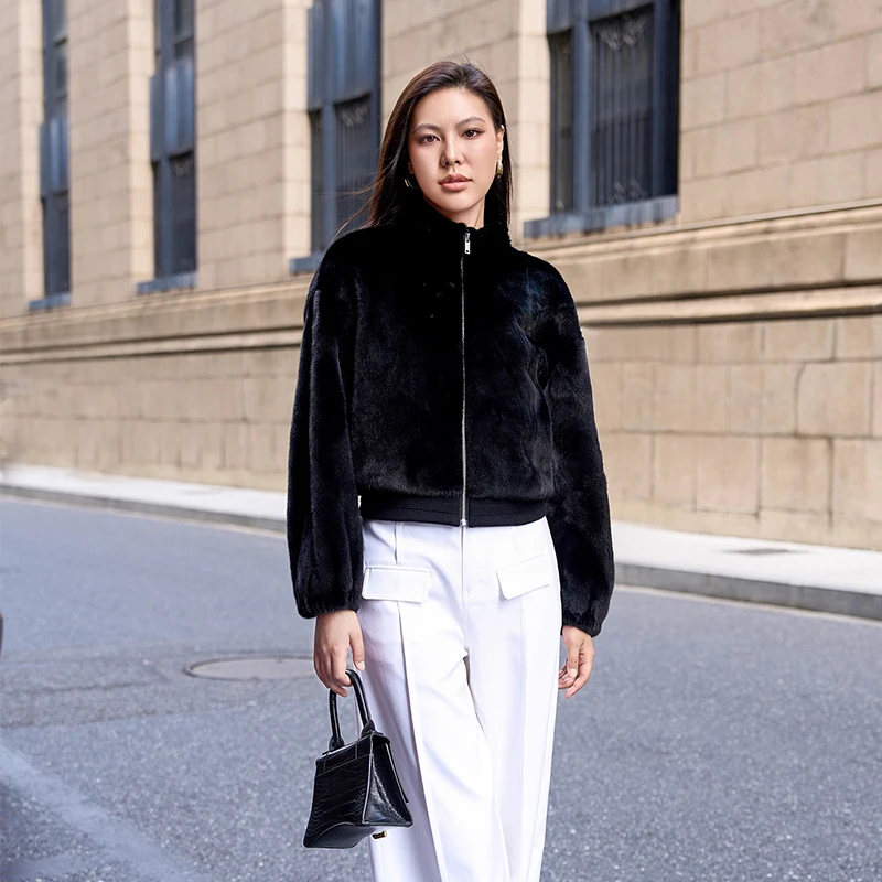 Ftangaiur Winter Copenhagen Import Swan Velvet Mink Fur Coat Turn-Down Collar Mink Coat Women Short Natural Real Mink Fur Coats