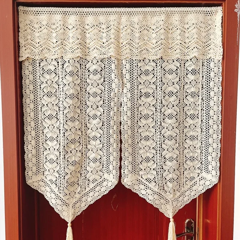 Retro Style,Door Curtain,with Tassels,Crochet Craft, Home Decoration, Partition Curtain, Curtains，Triangular edge, Double Layer