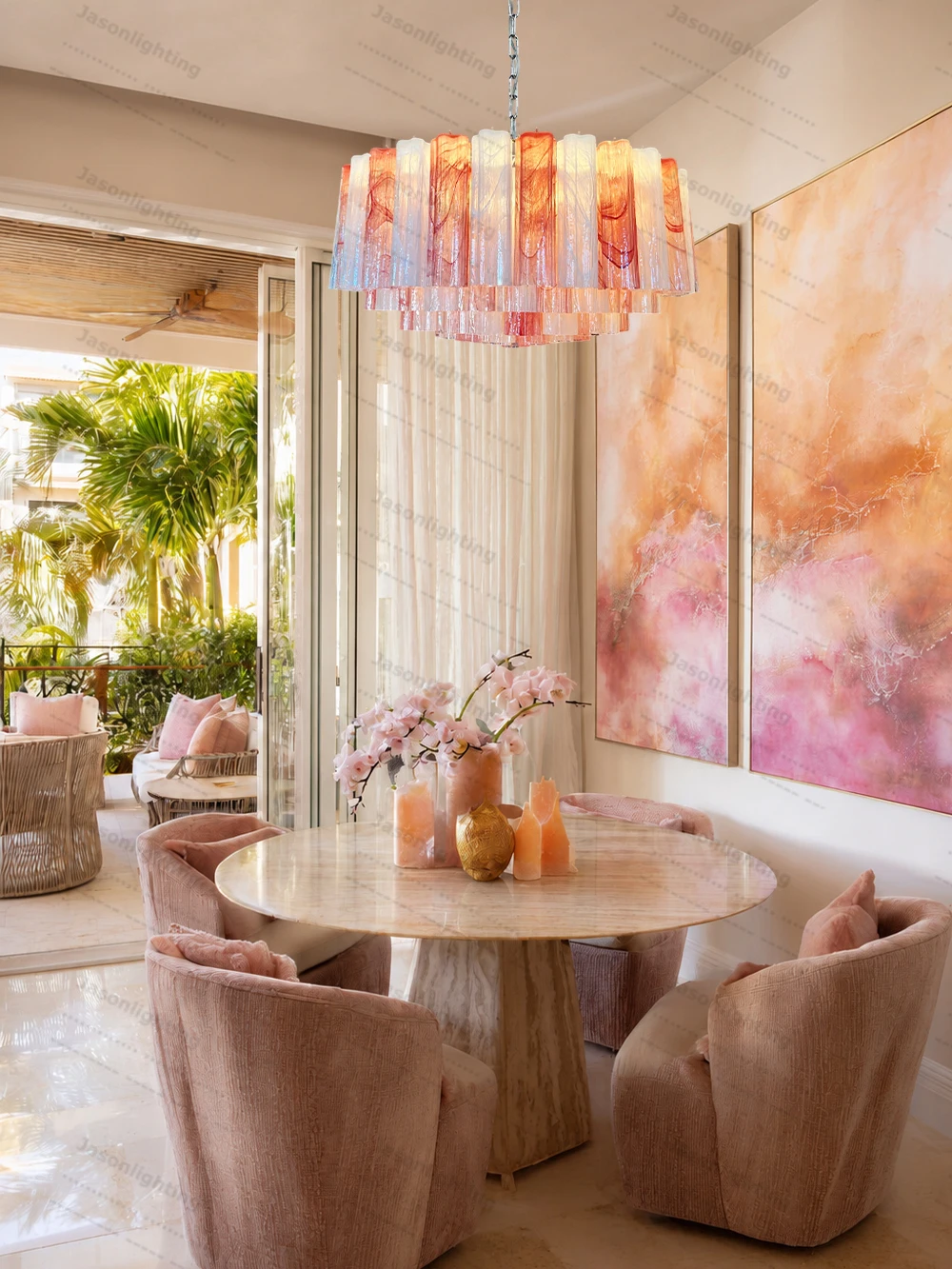 Pink Romance Glass Colletion Gold Silver Chandeliers