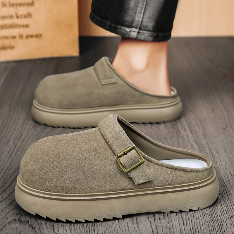 

2025 шлепанцы на платформе, мужские лоферы с открытой спиной, тапочки, полутуфли на толстой подошве для мужчин, сандалии с закрытым носком, повседневная обувь с открытой спиной