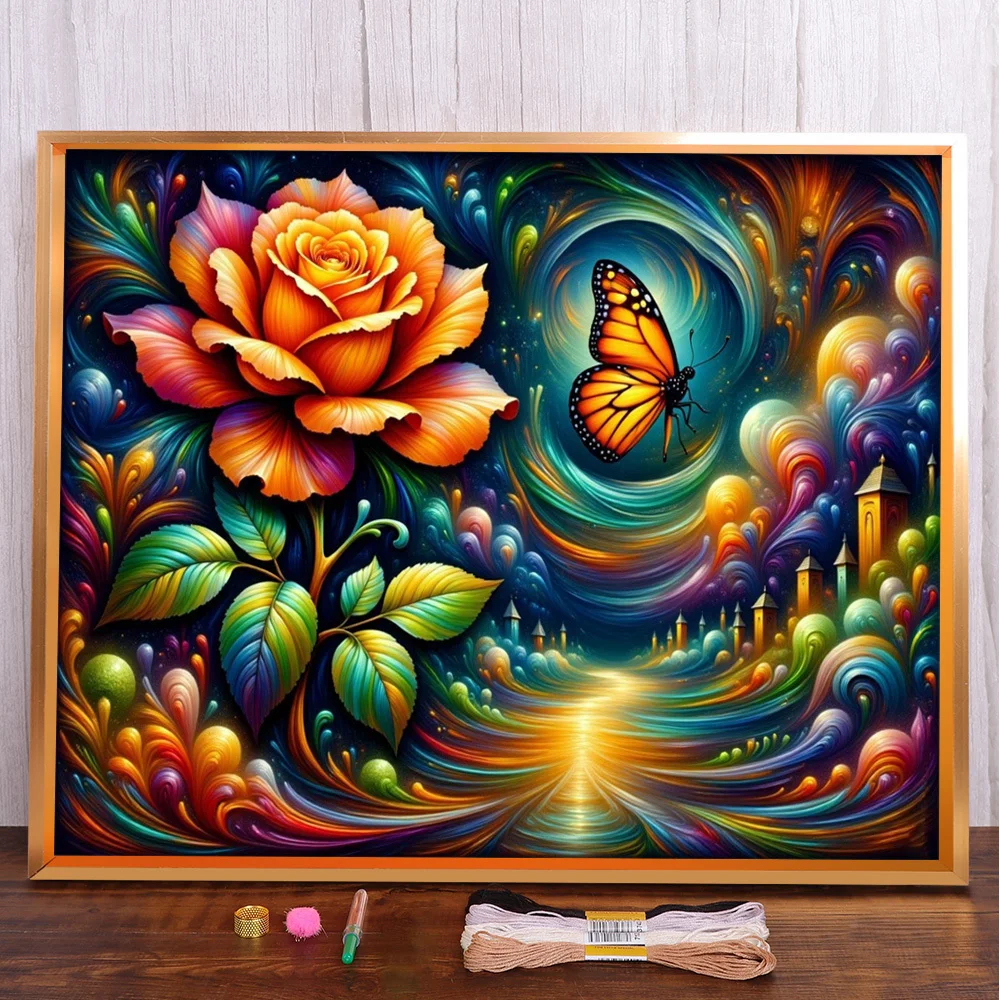 

Flower Butterfly Printed Fabric 11CT Cross-Stitch DIY Embroidery Patterns Sewing Painting Knitting Hobby Design Gift For Adults