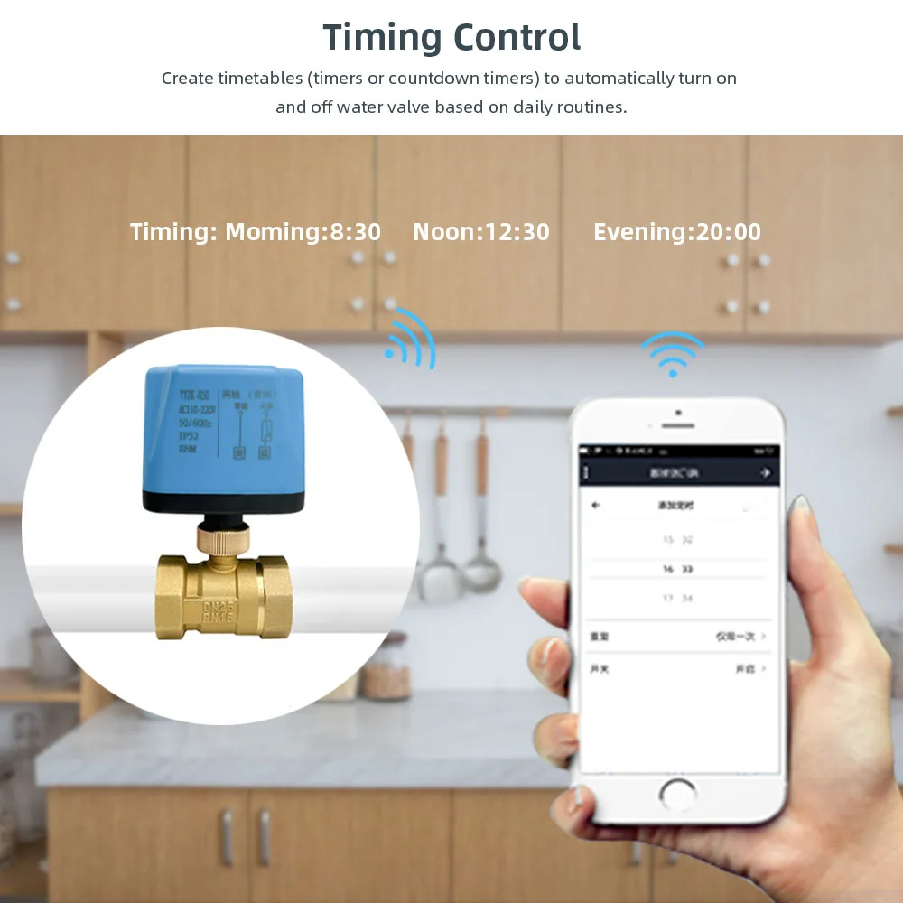 투야 와이파이 스마트 스위치 전동 볼 밸브 타이밍, 물 자동 밸브 컨트롤러, 알렉사 구글 홈과 작동, AC220V