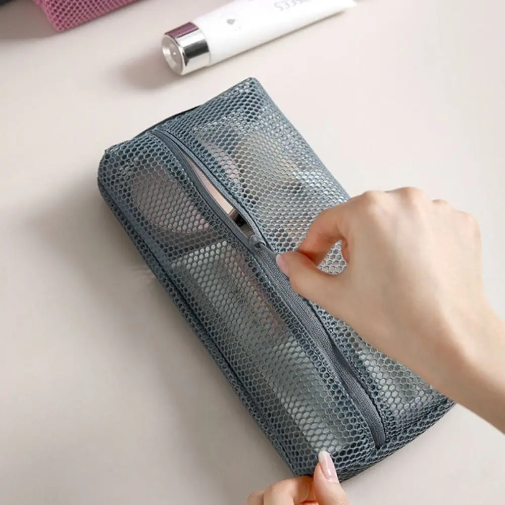 

Fashion Zipper Mesh Makeup Bag Lipstick Bag Transparent Mesh Cosmetic Bag Quick Dry Wash Pouch Storage Toiletry Bag Outdoor