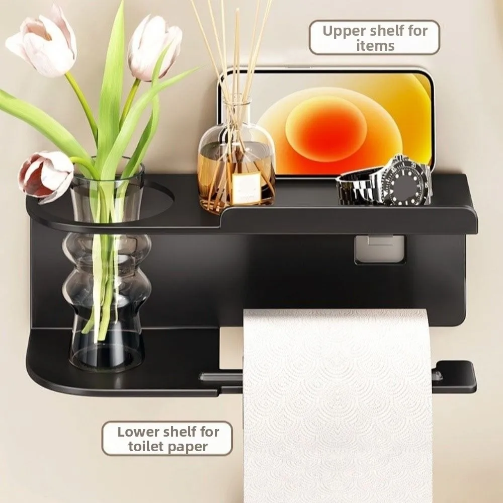 

Multi-functional Toilet Paper Holder Space-Saving with Storage Shelf Wall Mount Tissue Roll Rack Easy Installation Carbon Steel