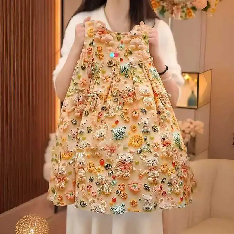 فستان صيفي للفتيات سترة مطبوعة ثلاثية الأبعاد فستان موضة جديدة للأطفال لعام 2025، مناسب للأعمار من 7 إلى 14 عامًا