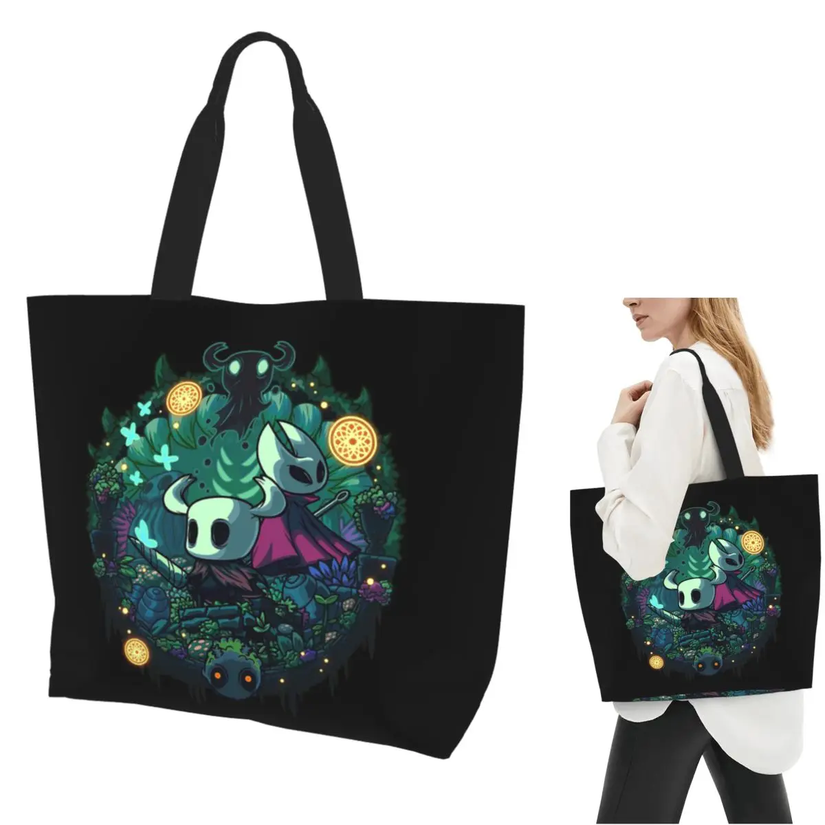 Hollow Knight Shopping Tote Bag Canvas Large Capacity Shoulder Bags Shopper Grocery Handbag for Women