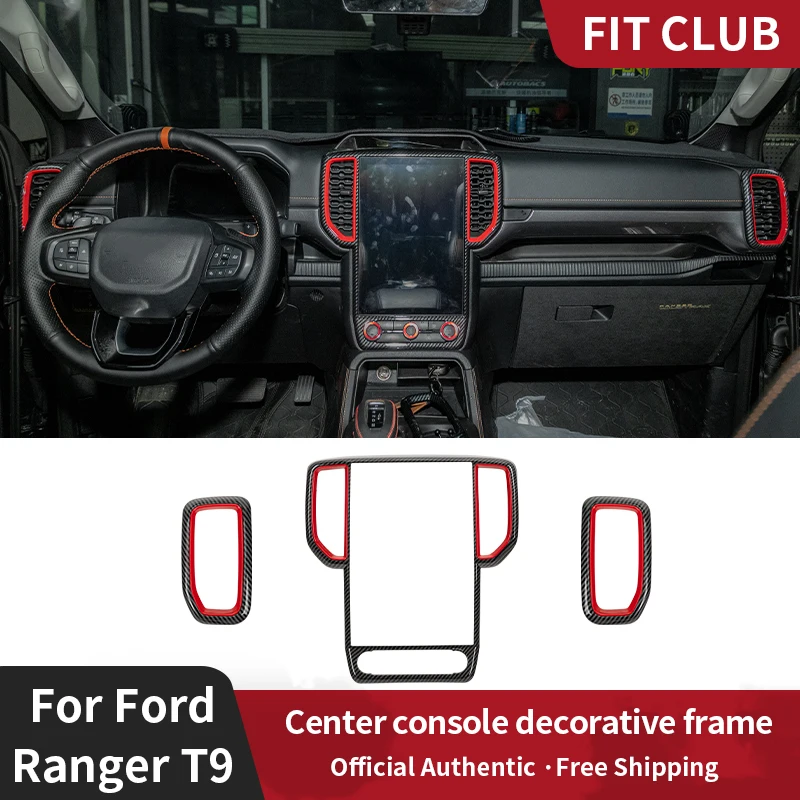 Center console decorative strip For Ford Ranger T9 2023+ 12 Inch screen Raptor style Air outlet decorative strip Carbon Pattern