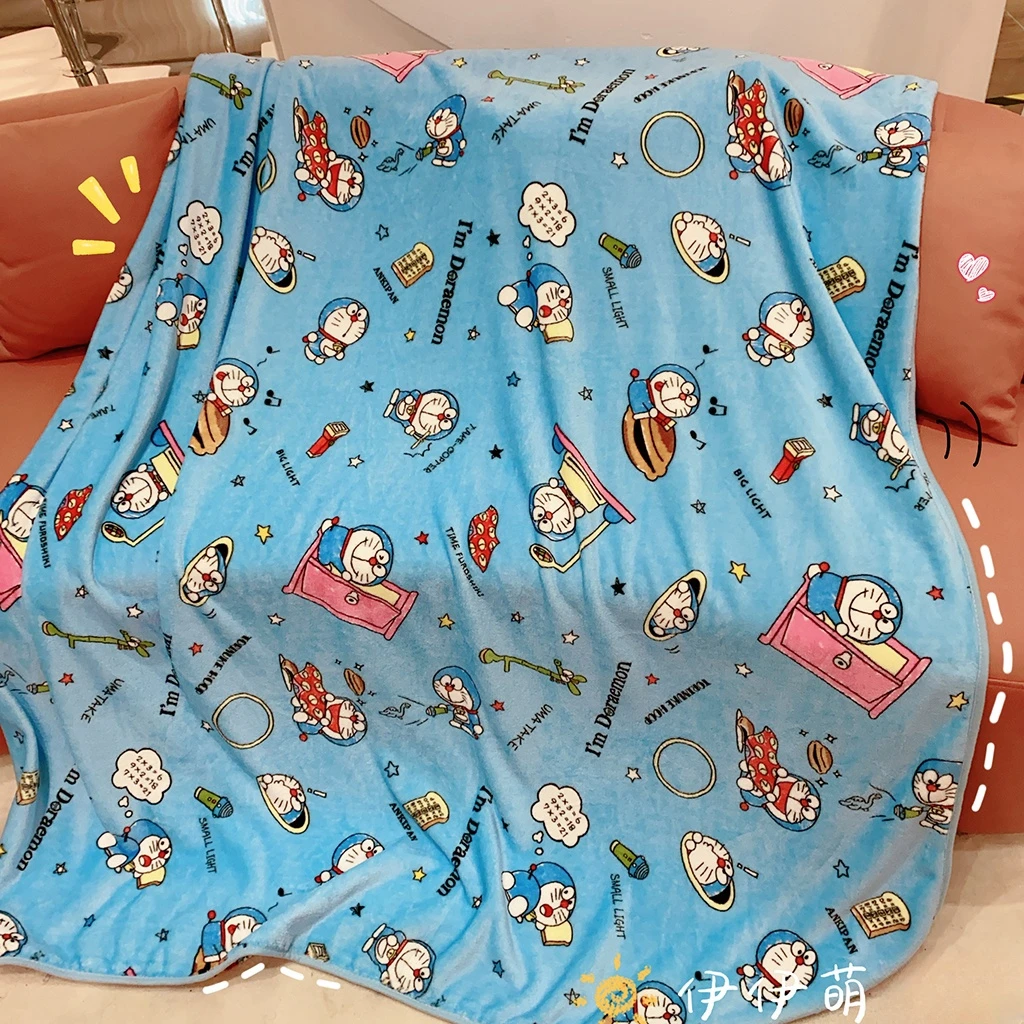 Kawaii Doraemon Plush Blanket Comfortable Doraemon Pattern Printing Flannel Blanket Office Nap Blanket Bedroom Bedspread Girl