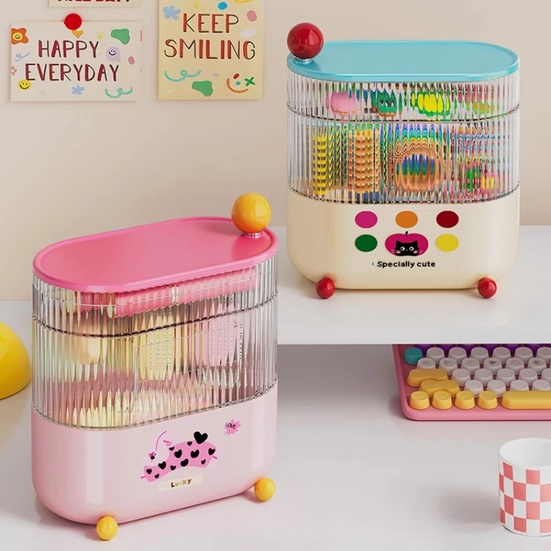 Children's Hair Accessories Storage Box Organizer Rotatable Girl's Hair Rope Hairpin Accessories Desktop Dopamine Jewelry Boxes