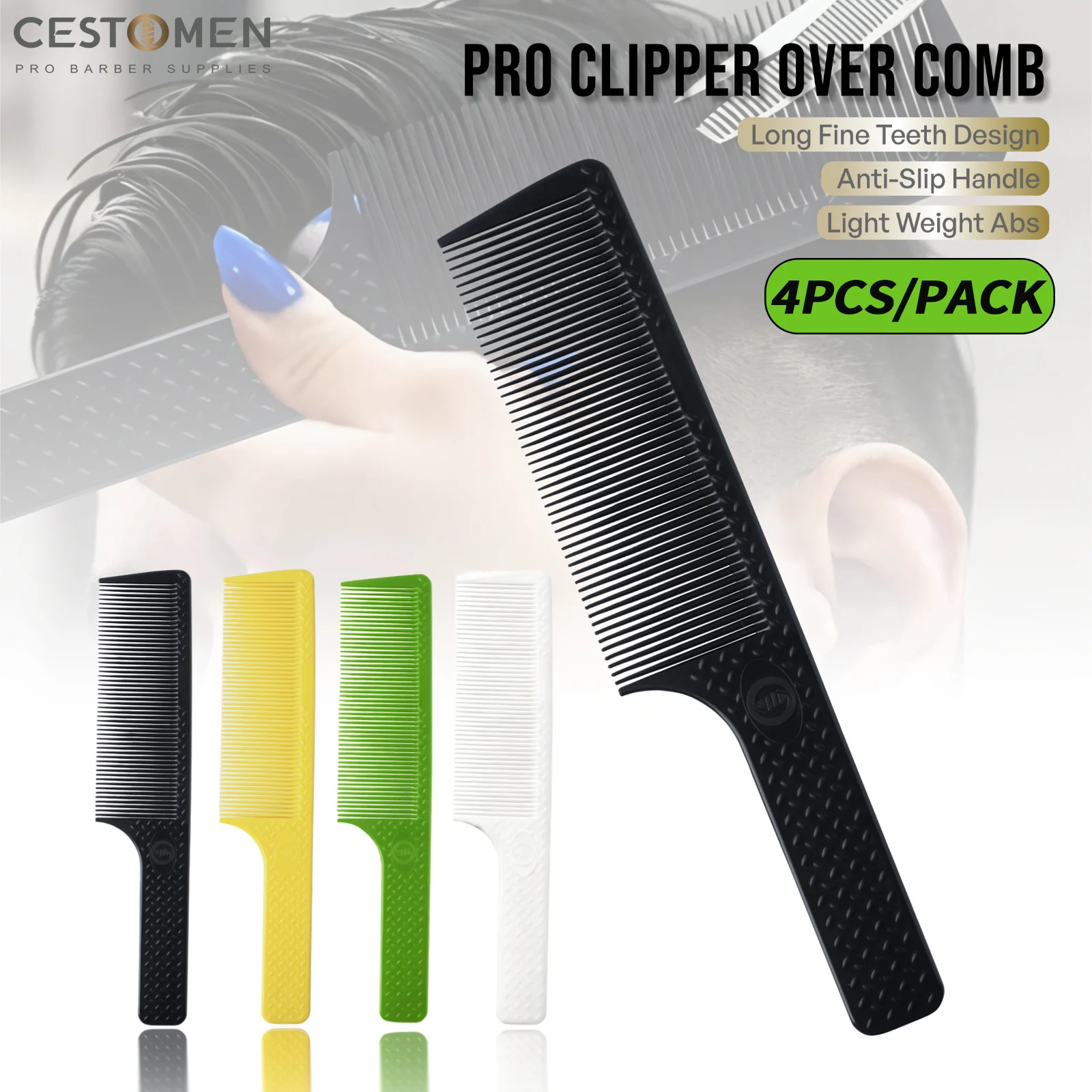 4Pcs/Set Pro Barber Flat Top Fade Combs For Men Fine Tooth Hair Cutting Comb Light Weight Women Hairdresser Combs Styling Tools