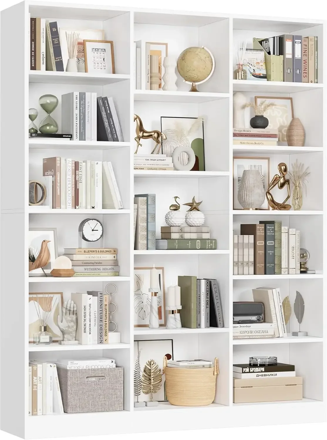 [وصول جديد! شحن مجاني! ]رف كتب ثلاثي واسع، خزانة كتب كبيرة مكونة من 6 طبقات مع 17 رفوف عرض مفتوحة، كتاب طويل 74 بوصة