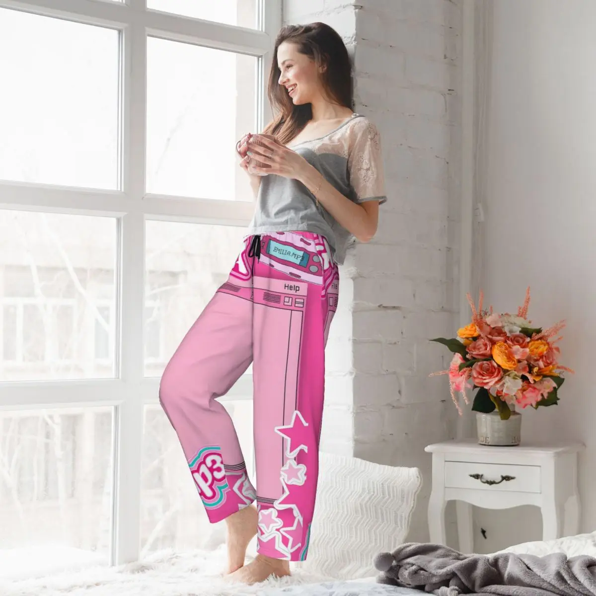 سراويل بيجامة نسائية مطبوعة حسب الطلب من E-Emilia Mernes Mp3 ملصق مغني ملابس نوم قيعان صالة النوم مع جيوب