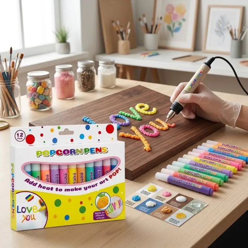 Popcorn Pen Set 6/12 Colors 3D Bubble Printing Painting Pen Effect Drawing Art Marker Tool For DIY Artwork Greeting Cards