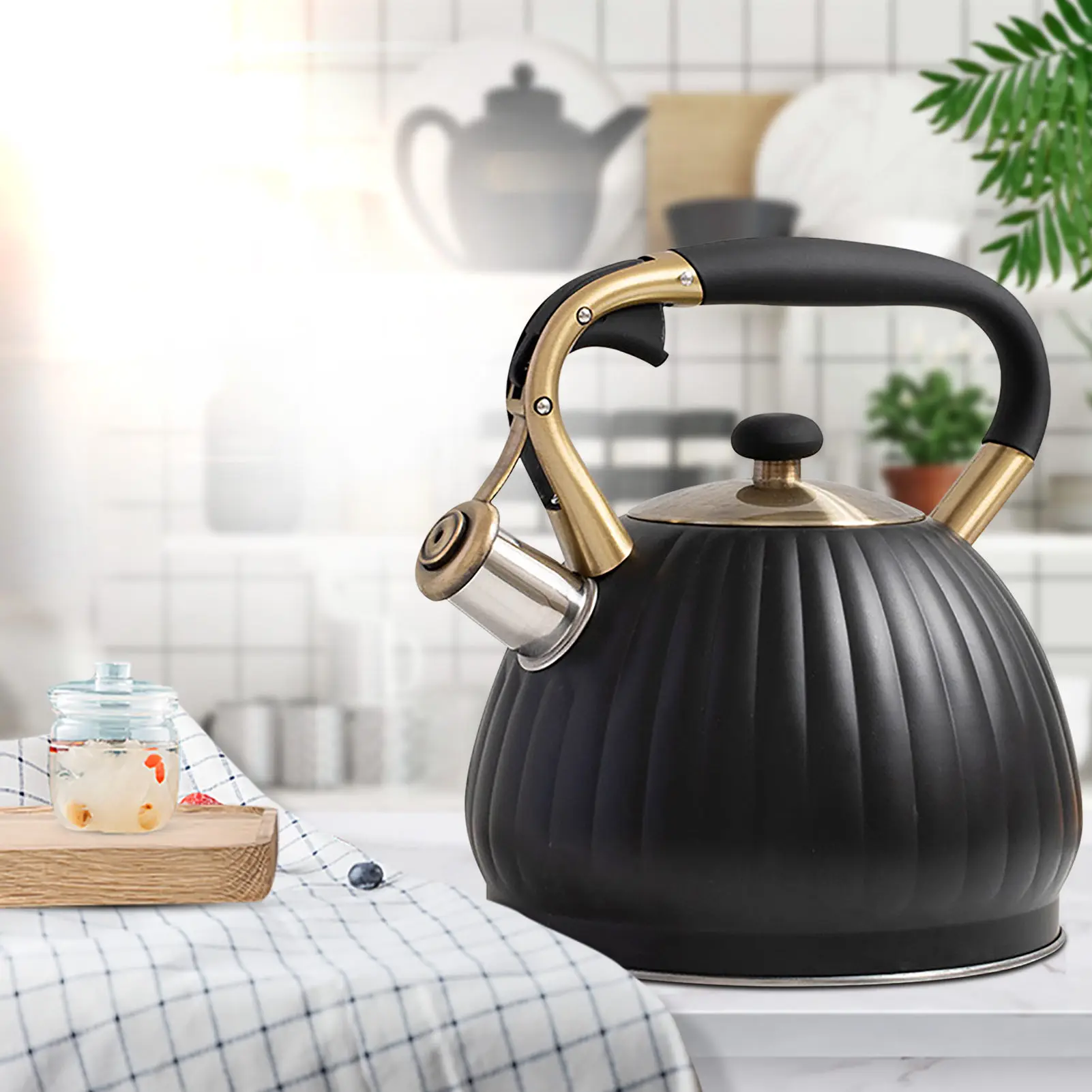 Whistling Tea Kettles Stainless Steel Whistling Teapot Stovetop With Boils Faster BottomErgonomic Cookware Kettle Heat