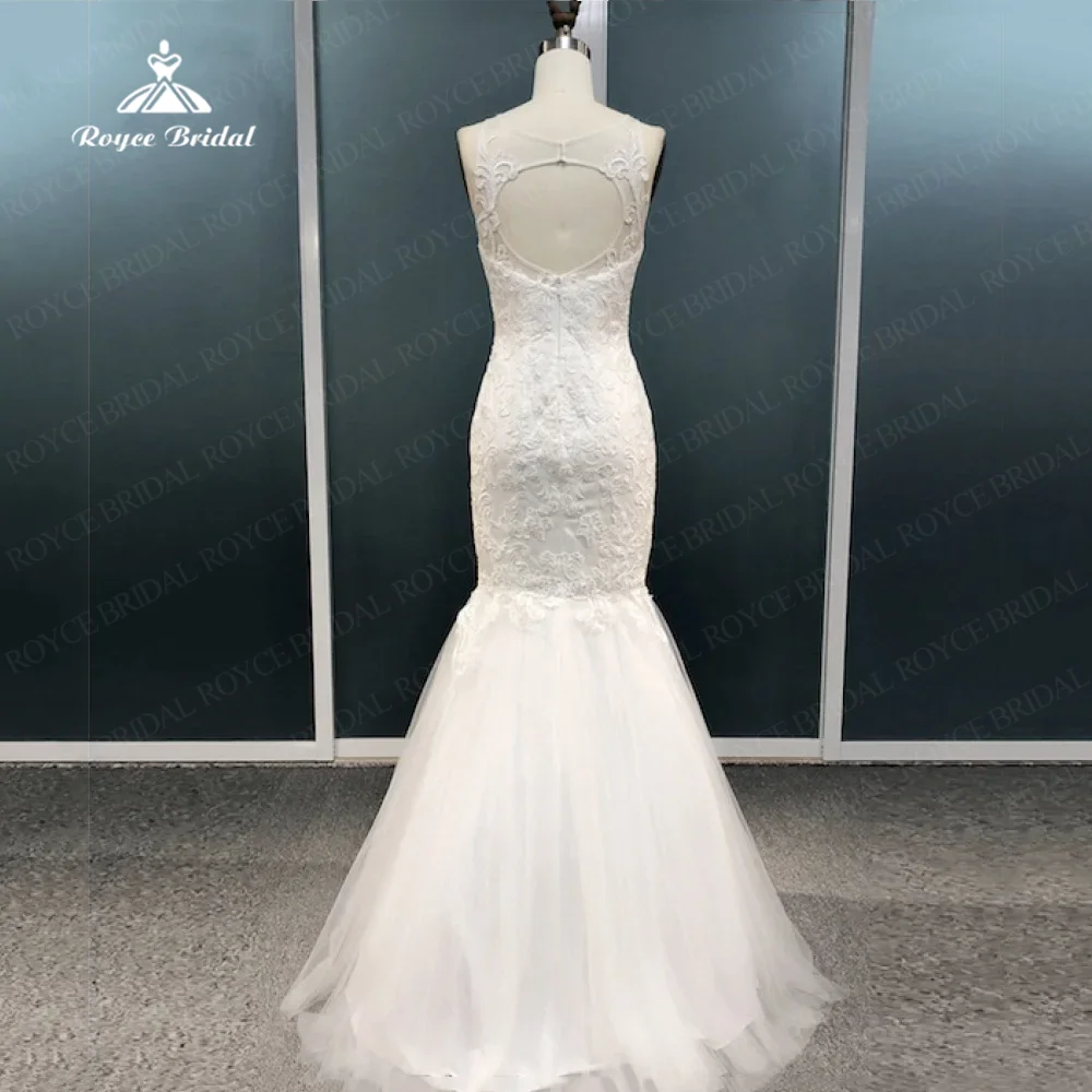 Roycebridal vestido de novia Formal de tul de sirena sin mangas, ilusión, tirantes finos, escalonado, fruncido, nikah, elbiesi