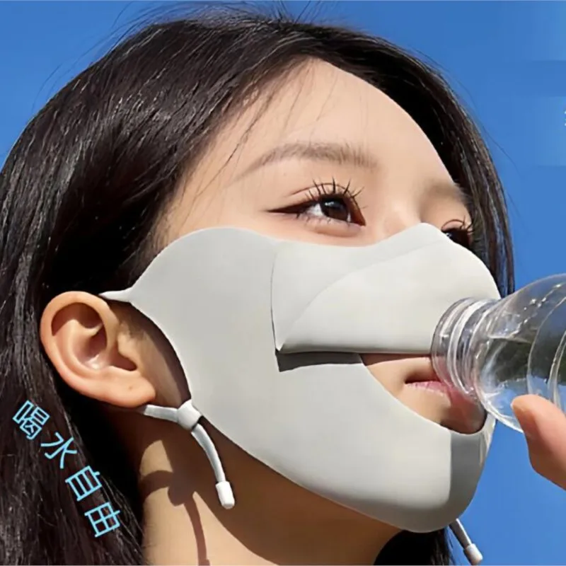 3PCS Water Drinking Sunscreen Mask for Girls, UV Protection for Summer Driving and Cycling, No Trace Ice Silk Mask