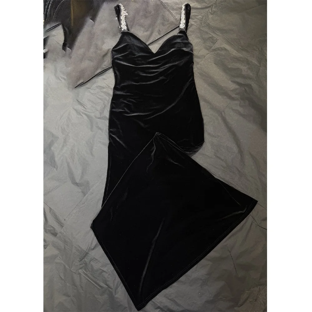Sexy women's slip dress, velvet, diamond jewelry, corset, party dress, strapless dress, Y2K New 2026 Winter Women's Clothing bra
