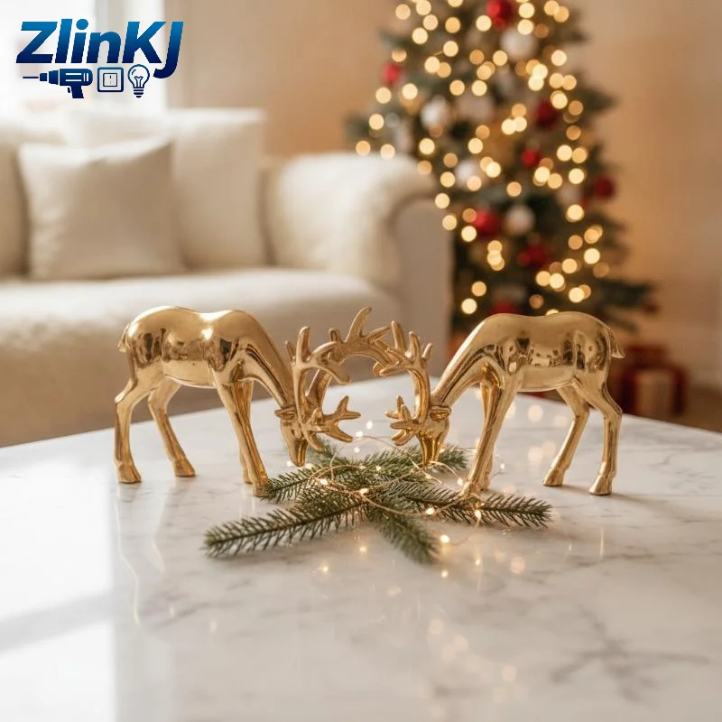 2Pcs Nordic Christmas Reindeer PVC Figurines,Standing & Sitting Deer Sculptures,Tabletop Bookshelf Home Decor Holiday Gift