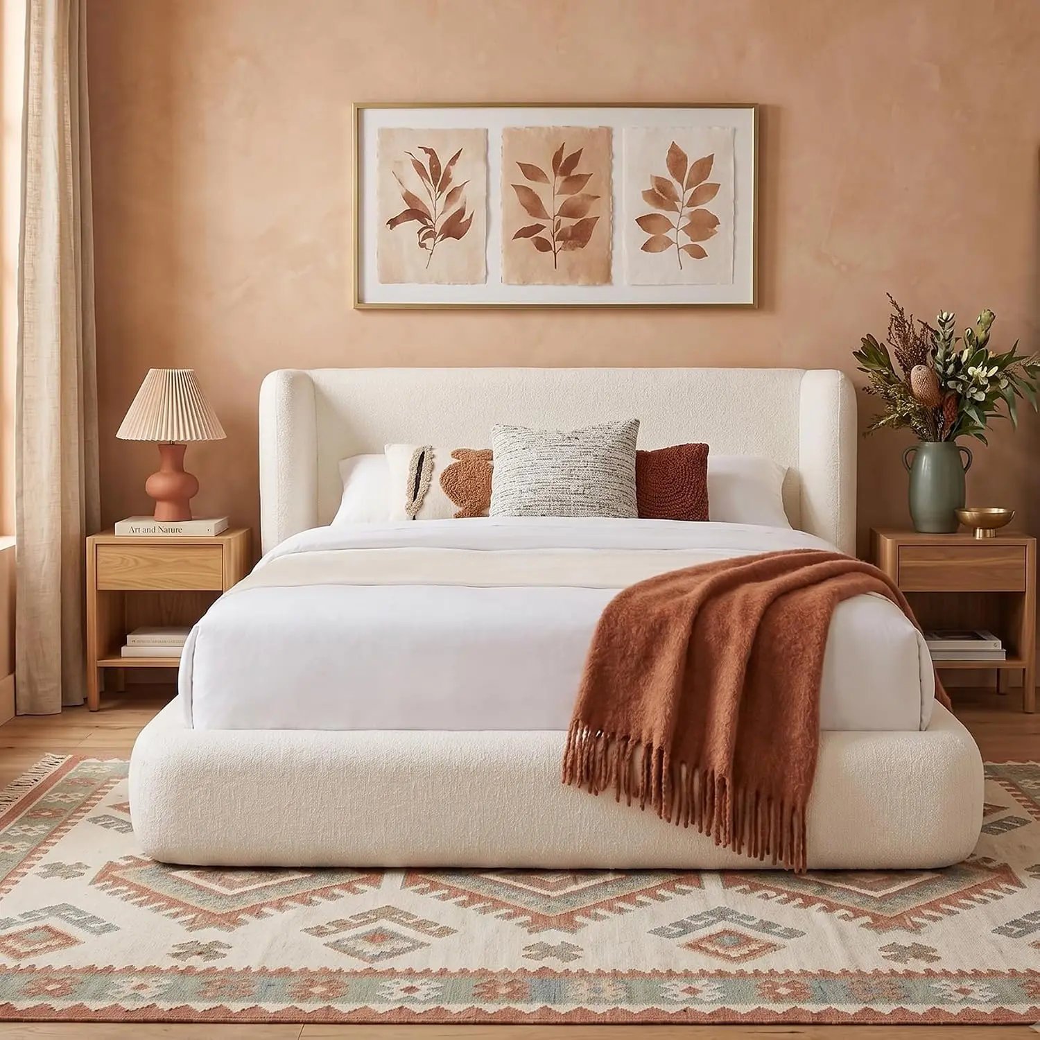 Twin Upholstered Bed Frame w/ Wingback Headboard & Cloud Platform Base, Customized