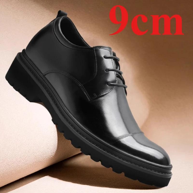 

Мужские модельные туфли дерби, увеличивающие рост, туфли на высоком каблуке 9 см, деловые туфли из натуральной кожи на толстой подошве, банкетные свадебные туфли