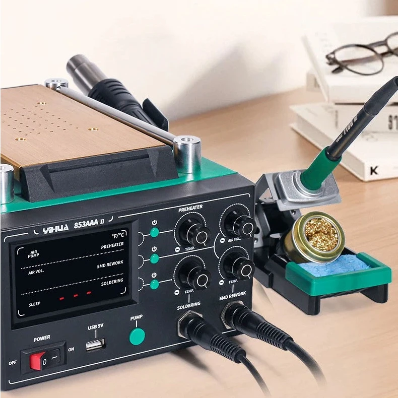 

LCD Screen Repair Station 853AAA-II 3-in-1 Preheat Table & SMD Soldering Tool for SOIC, CHIP, OFP, PLCC, BGA, SMD soldering