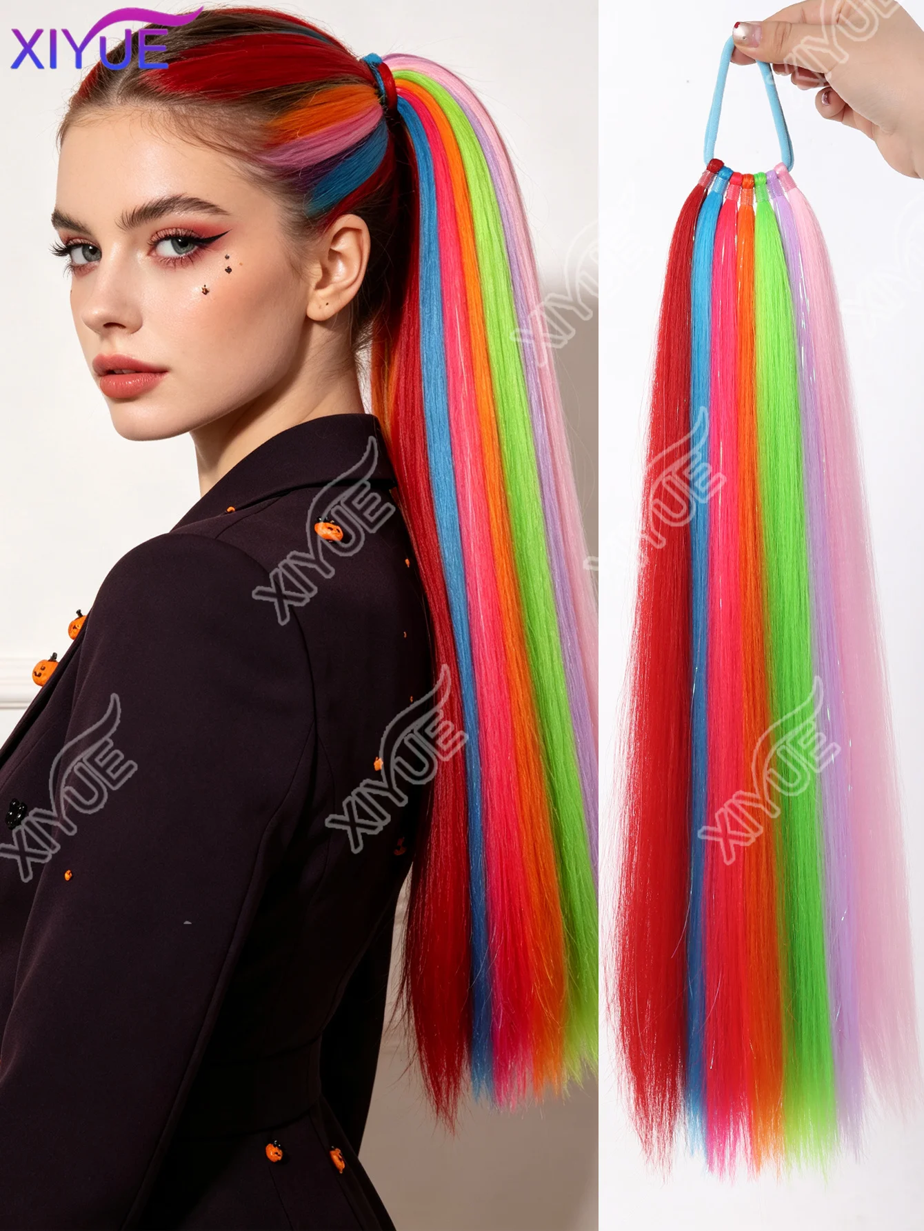 XIYUE Colorful Synthetic Bubble Ponytail Extensions 20inches Lightweight Braided Hair Extensions, Festival Rave Accessories
