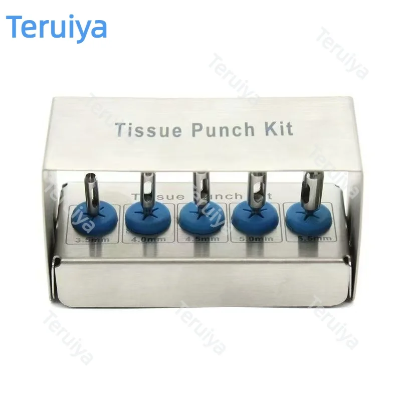 5 Pcs Set Dental Implant Trephine Drill Kit, Gingival Tissue Punch Circular Cutter for Implant Surgery