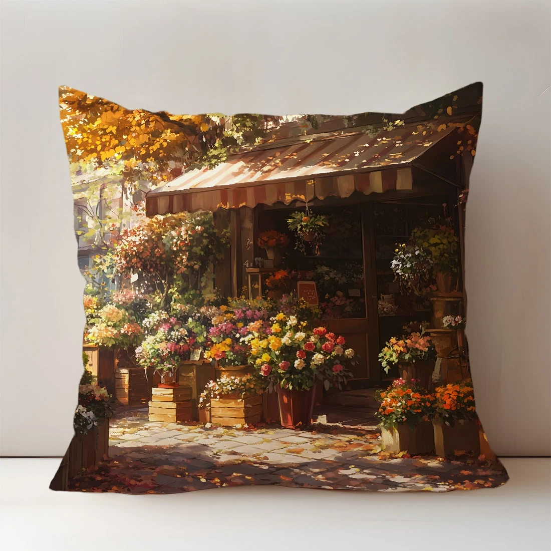 

Чехол для подушки с узором «Осеннее уличное пейзажи с цветами и тыквами» для декора дома, подходит для дивана, спальни, автомобиля