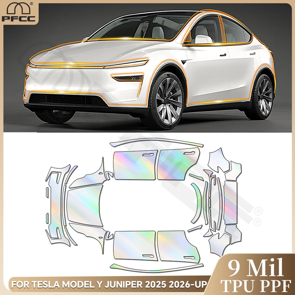 

9 мил ТПУ, устойчивая к царапинам защитная пленка для краски, предварительно вырезанная PPF для Tesla Model Y Juniper 2025 2026-up, прозрачные аксессуары для бюстгальтера