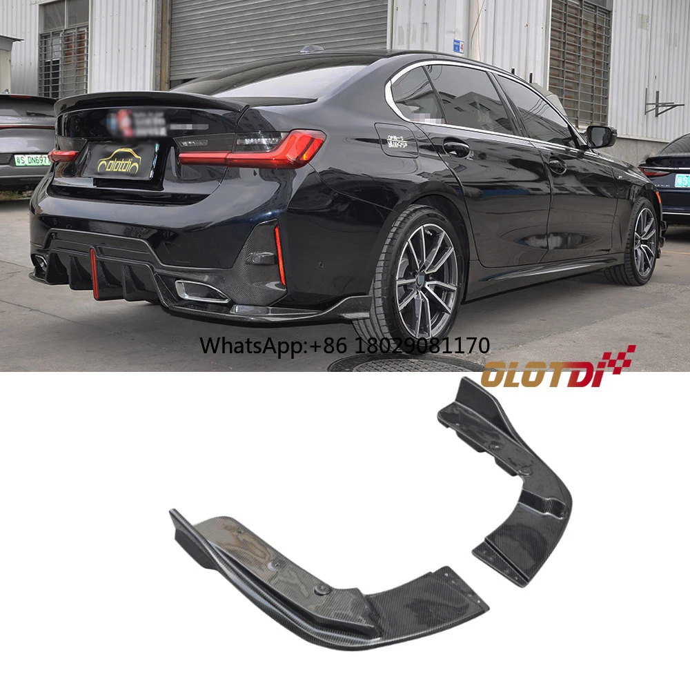 Bumper Diffuser belakang serat karbon gaya V, bibir samping Rocker Winglet pemisah untuk BMW 3 seri G20 G28 LCI penyetelan otomatis