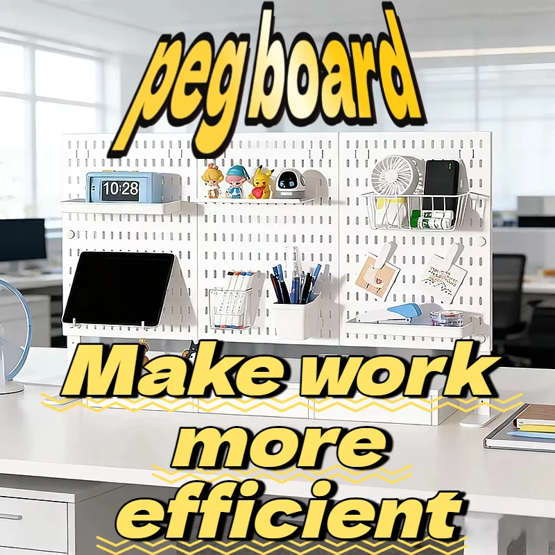 Freestanding Desk Pegboard with Weighted Base Stand, PP Plastic Hole Board Organizer
