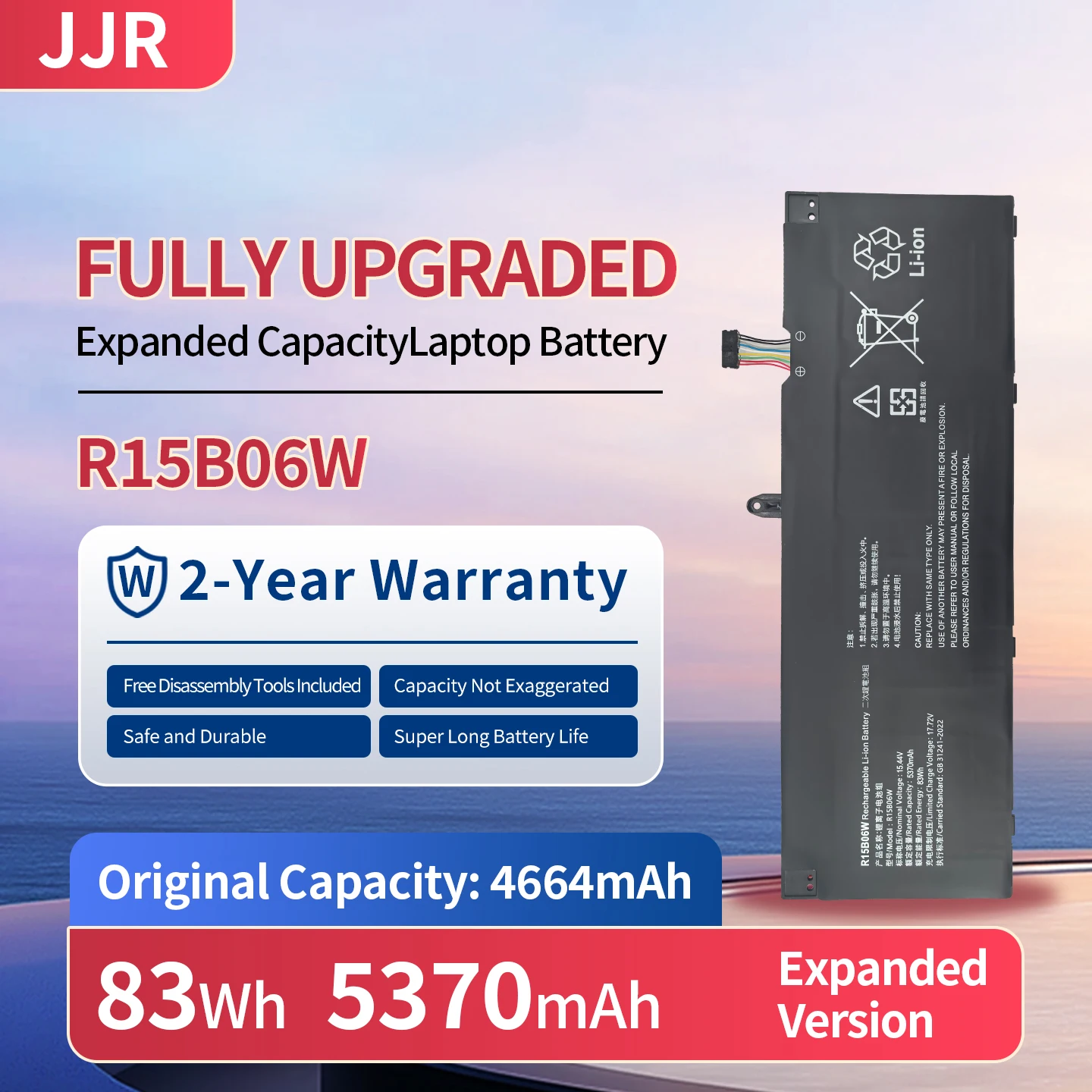 R15B06W 5370mAh/83Wh 15.44V Higher Capacity Replacement Laptop Battery for RedmiBook Pro15 2022 RMA2202-AI Z3725