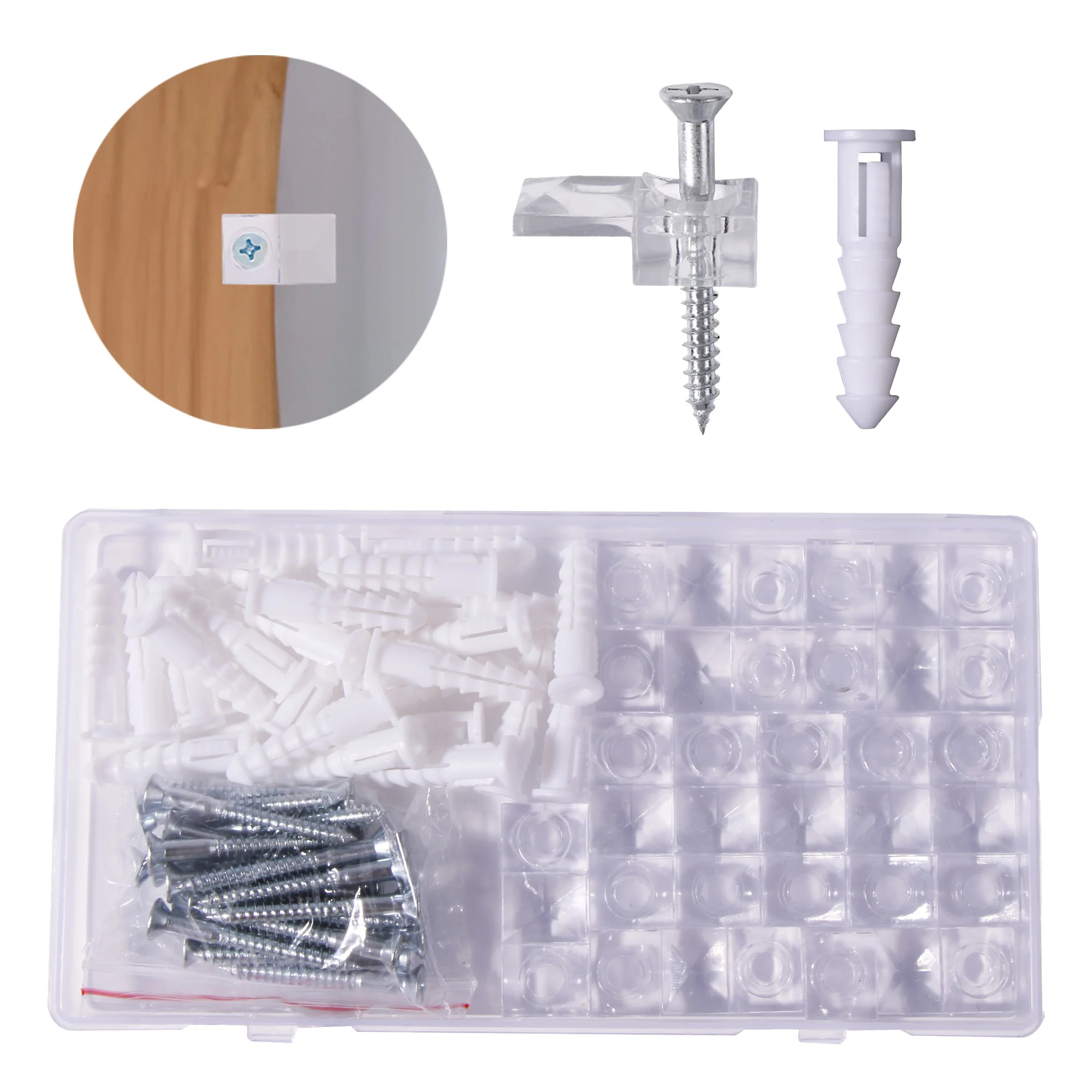 

25 Sets Mirror Holder Clips Kit Clear Glass Retainer Mounting Hanging Hardware for Fixing Frameless Door