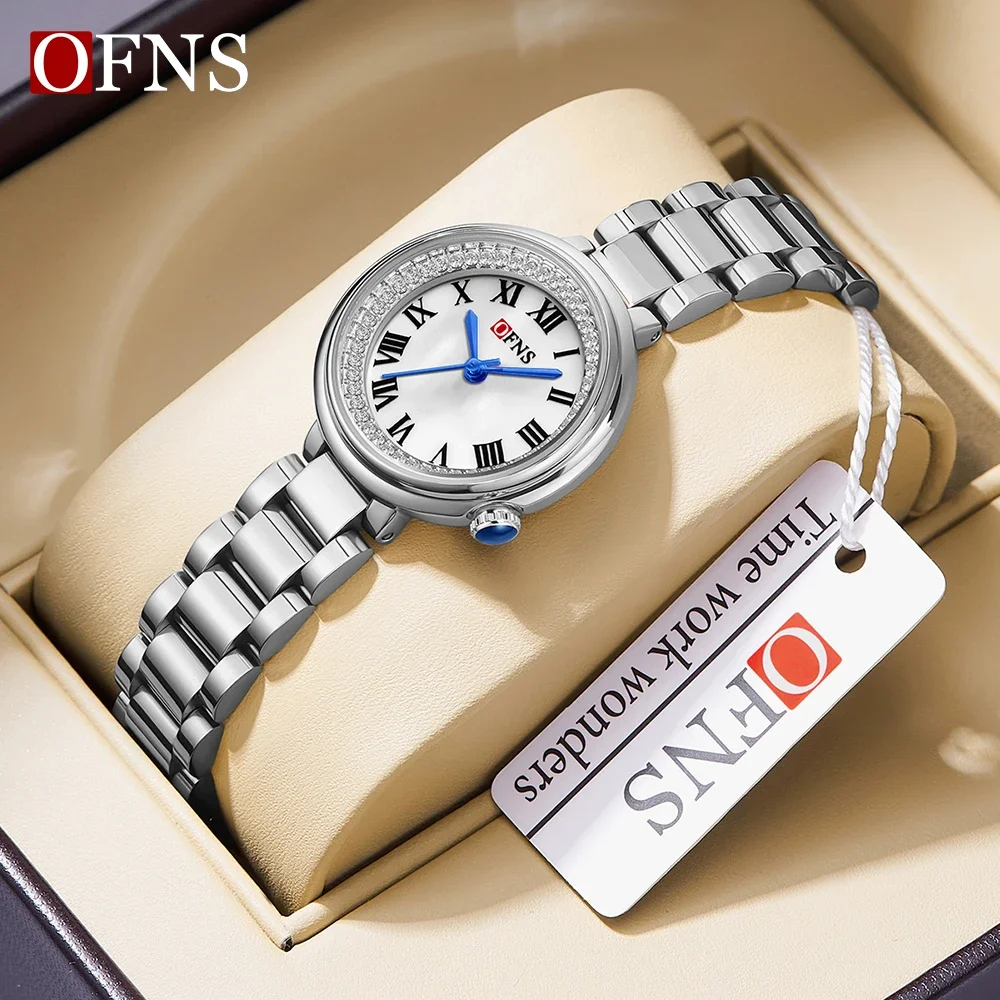 Ofns Merk 1501 High-End Mode Dameshorloge Stalen Band Quartz Set Met Diamant Romeinse Schaal Klassiek Beimu Dameshorloge