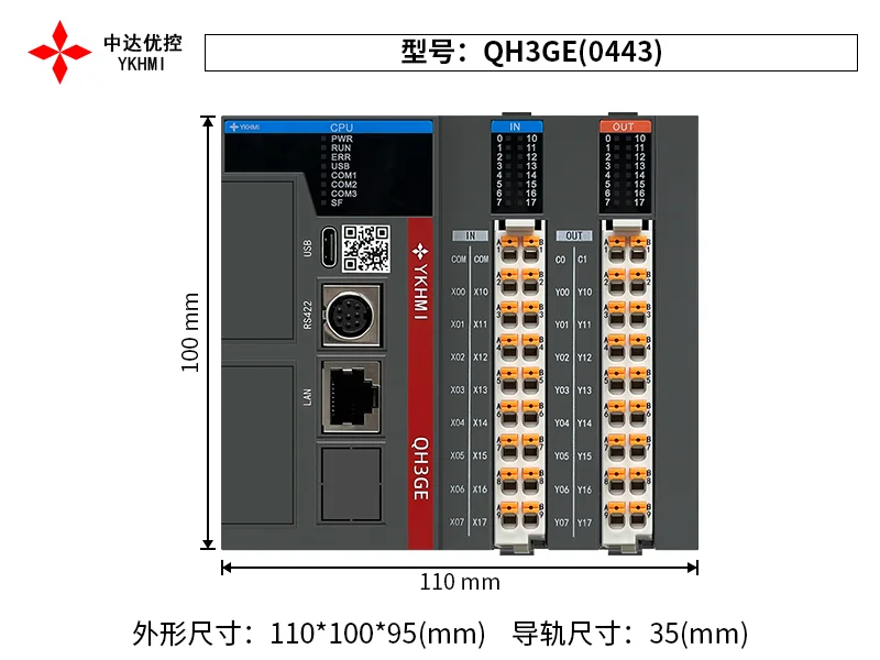 

YKHMI QH3G PLC 8 High Speed Pulse 100k, Support PID And Expend to Max 256 Input & Output, With RS422/232/485 Port Connect HMI