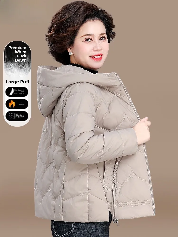 

Warm ort White Du down Jaet Winter Clothes for Middle-Aged Mothers Faionable Loose Fit Polyester Cotton Zipper Closure