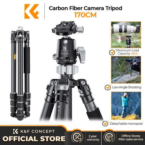 K & F Concept-trípode para cámara de 68 pulgadas/1,7 m con cabezal de bola de 16KG/35,2 libras para Nikon, Canon, Sony, DSLR, X284C4 + BH-36, trípode de fibra de carbono